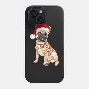 Bulldog Holiday Christmas Light - Funny Bulldog Lights Christmas in Santa Hat Holiday Santa Phone Case