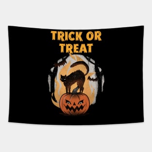 Trick Or Treat Black Cat & Pumpkin Halloween Design Tapestry