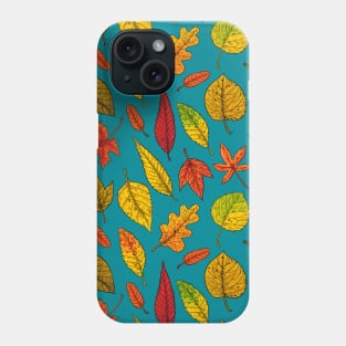 Autumn leaves on blue Phone Case