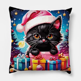 Cute Christmas Black Cat Pillow