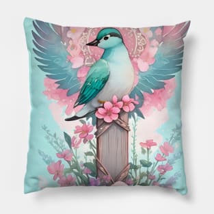 Fanciful Teal Bird Pillow