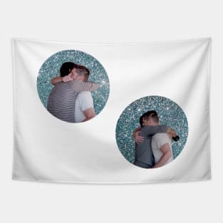 j2 and cockles hugs jared and jensen misha and jensen hugs with glitter sparkles supernatural round design Tapestry