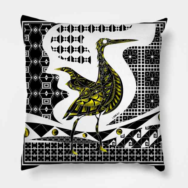 agami heron garza bird in ecopop talavera azulejo pattern wallpaper art Pillow by jorge_lebeau