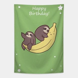 Happy Birthday Giant Banana Sloths Tapestry