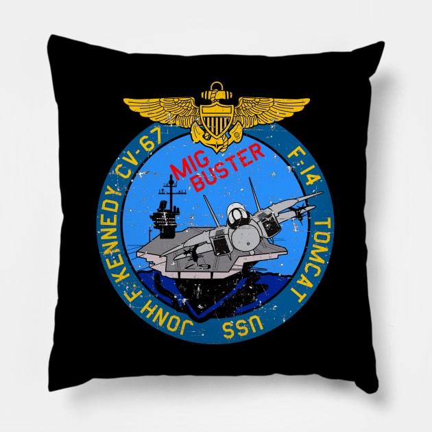 F-14 Tomcat - Mig Buster USS Jonh F Kennedy - Grunge Style Pillow by TomcatGypsy