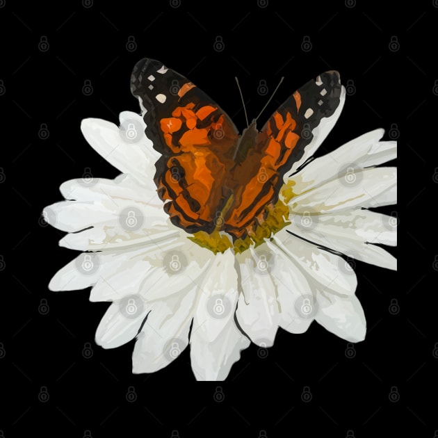 Monarch Buttefly White Daisy Flower by Manzo Carey