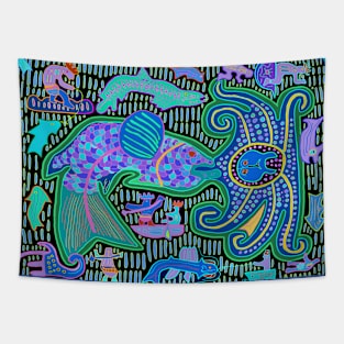 Kuna Indian Octopus and Fishermen Tapestry