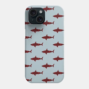 Buffalo Plaid Shark Pattern On Grey-Blue Phone Case