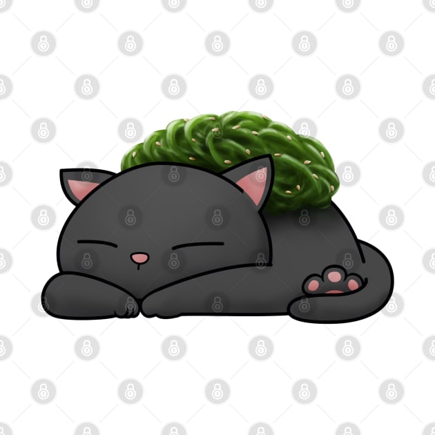 Chubby Cat Chuka Wakame Sushi by Takeda_Art