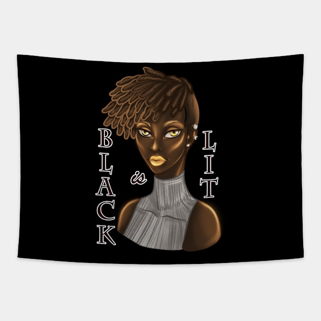 Black is Lit Melanin Woman Dreadlocks Anime Brown Tapestry by Ebony Rose 