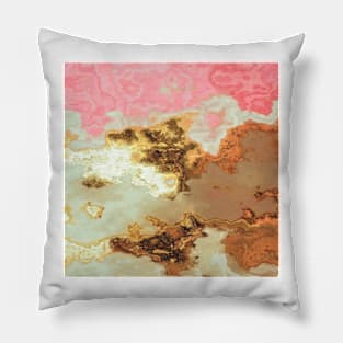 gold pink beige brown grey white abstract marbled painting Pillow