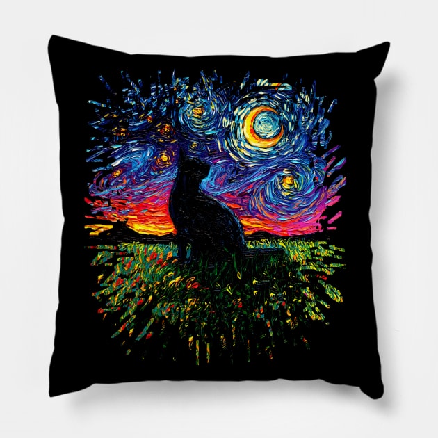 Black Cat Night (Splash Version) Pillow by sagittariusgallery