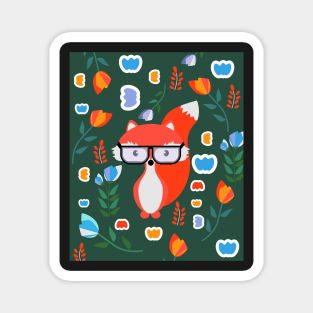 Cute fox with glasses and flowers Magnet