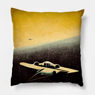 Retro sci fi airplane poster Pillow