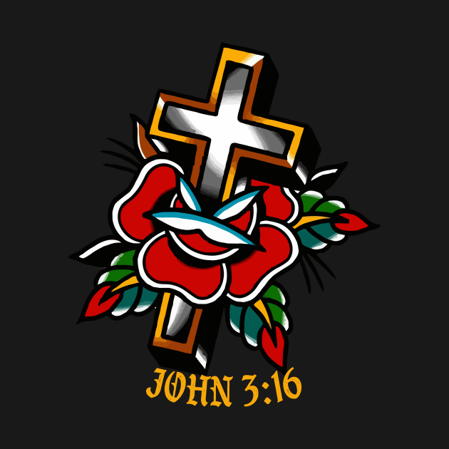 John 3:16 Cross Christian Traditional Tattoo Flash by thecamphillips