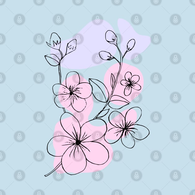 One Line Art Cherry Blossom Flowers by ArunikaPrints