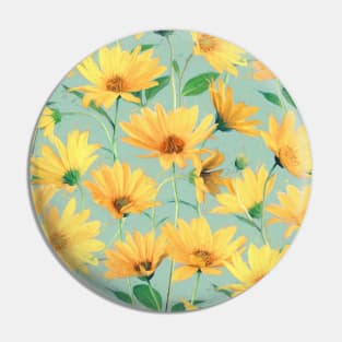 Painted Golden Yellow Daisies on soft sage green Pin