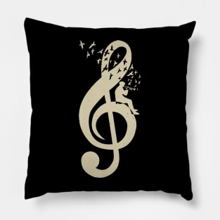 Treble Clef -  Music Bugle - Vintage Pillow