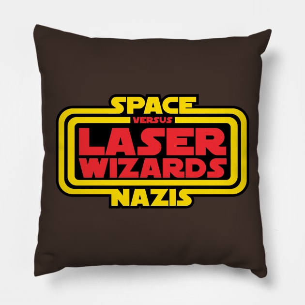 Space Nazis vs Laser Wizards Pillow by mannypdesign