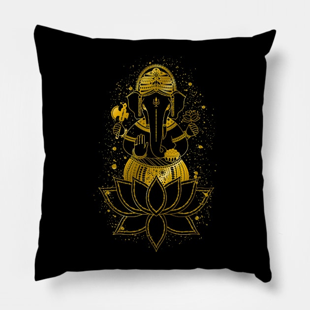 Golden Ganesha Pillow by MarinaDemidova