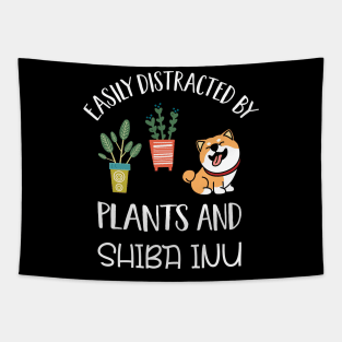 Funny Easily Distracted By Plants And Shiba Inu Tapestry