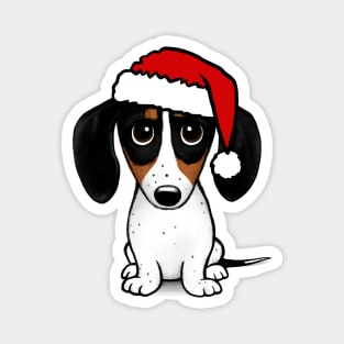 Piebald Dachshund with Santa Hat Cute Wiener Dog Christmas Magnet