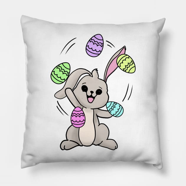 Rabbit juggling eggs happy easter 2021 egg hunt Pillow by Mesyo