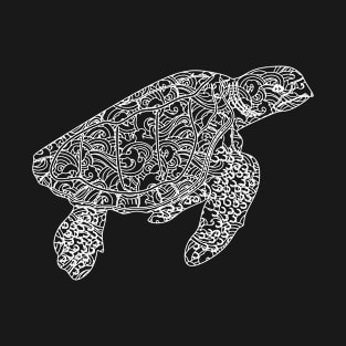 TURTLE WITH FLORAL WAVES  LINE ART T-Shirt