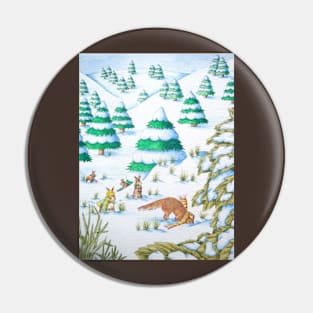 cute fox and rabbits snow scene for christmas Pin