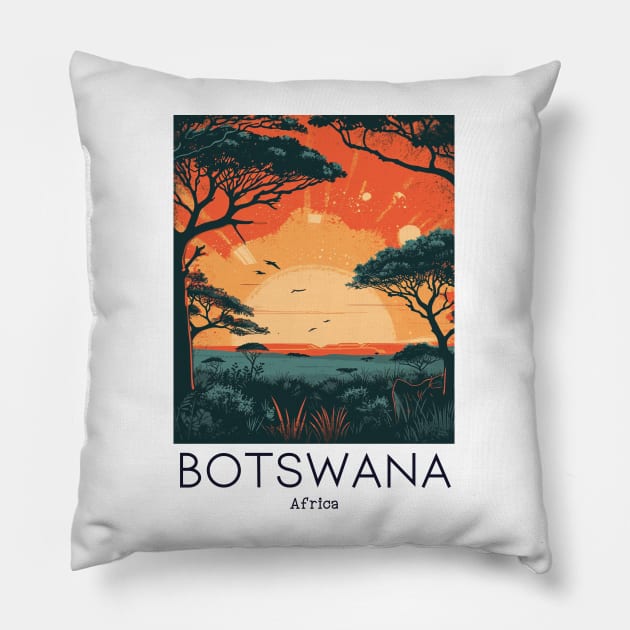 A Vintage Travel Illustration of Botswana - Africa Pillow by goodoldvintage