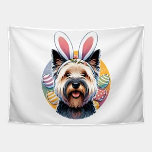 Skye Terrier with Bunny Ears Welcomes Easter Joy Tapestry