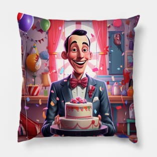 pee wee herman celebrating, Paul Reubens, cake, balloons Pillow