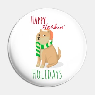 Happy Heckin' Holidays Christmas Shiba Inu Dog Pin