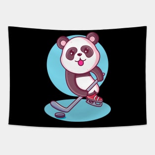 Cute Kawaii Panda Playing Ice Hockey Tapestry