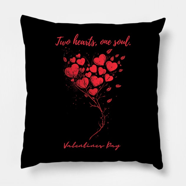 Two hearts, one soul. A Valentines Day Celebration Quote With Heart-Shaped Baloon Pillow by DivShot 