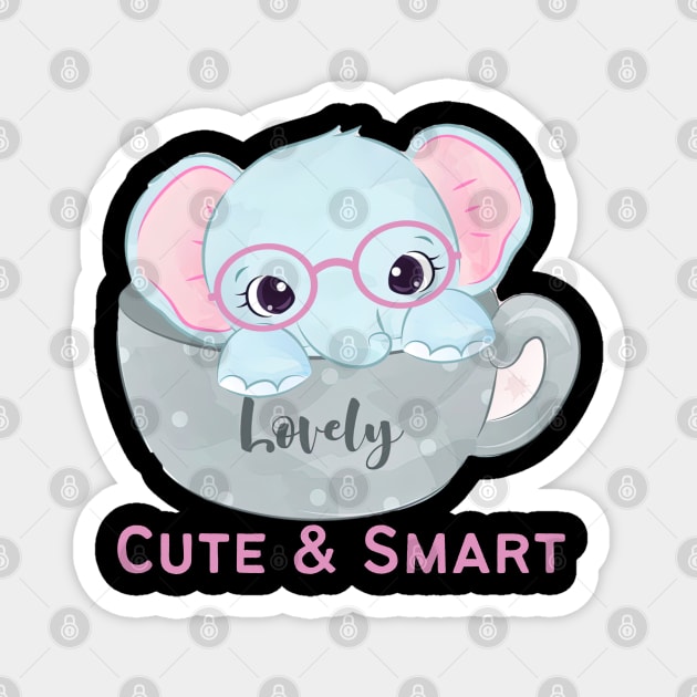 Lovely Cute and Smart Sweet little elephant in glasses cute baby outfit Magnet by BoogieCreates