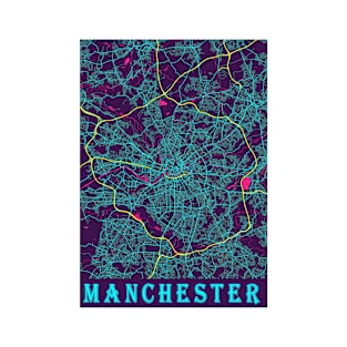 Manchester Neon City Map, Manchester Minimalist City Map Art Print T-Shirt