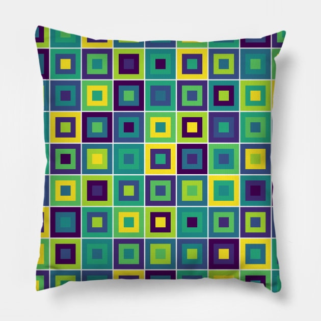 Abstract Square Geometric | Pop Fashion Modern Fusion Layered Blue Green Yellow Regular Pillow by aRtVerse