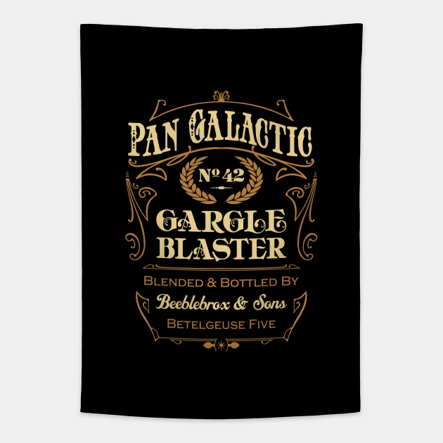 Hitchhikers Guide to the Galaxy Pangalactic Gargleblaster Label Tapestry by DrPeper