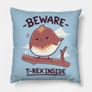 T-Rex Inside // Small Bird, Kawaii Angry Dinosaur Pillow