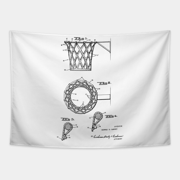 Basketball Net Vintage Patent Hand Drawing Basketball Tapestry