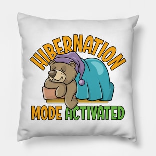 Hibernation mode activated - cute cartoon bear sleeping in a comfy cozy bed Pillow