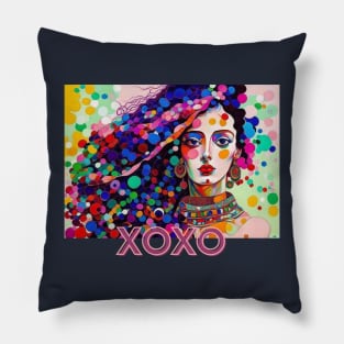 XOXO (kisses and hugs) woman long hair Pillow