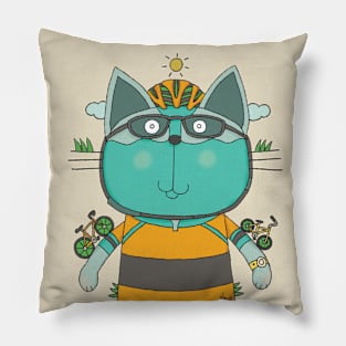 Cat Goof Cyclist Pillow