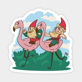 Garden Gnomes Racing Flamingos Magnet