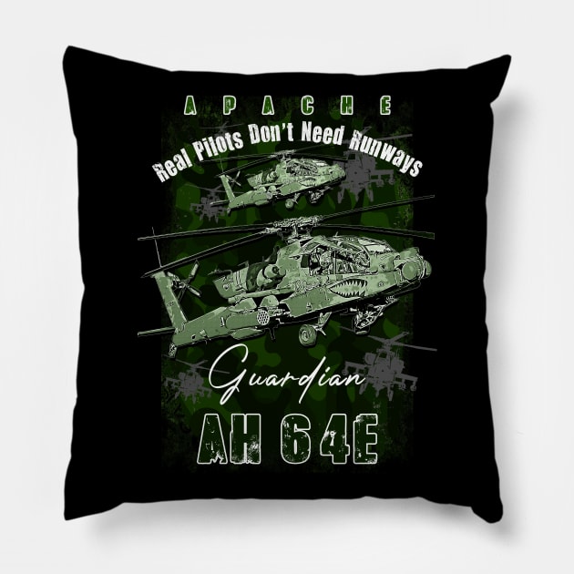 AH64 Apache Us Air Force  attack helicopter with cool saying REAL PILOTS DON'T NEED RUNWAYS Pillow by aeroloversclothing