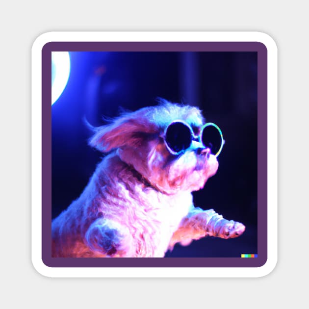 Neon Dog Wearing sunglasses dancing in the night Magnet by samuellucassmith