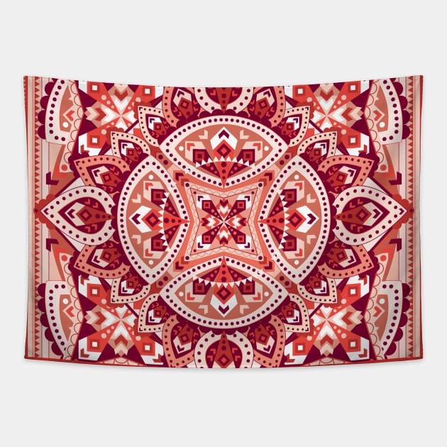 Red Boho Quilt Tapestry by Carolina Díaz