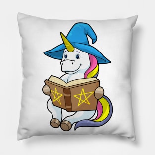 Unicorn as Wizard with Book & Hat Pillow