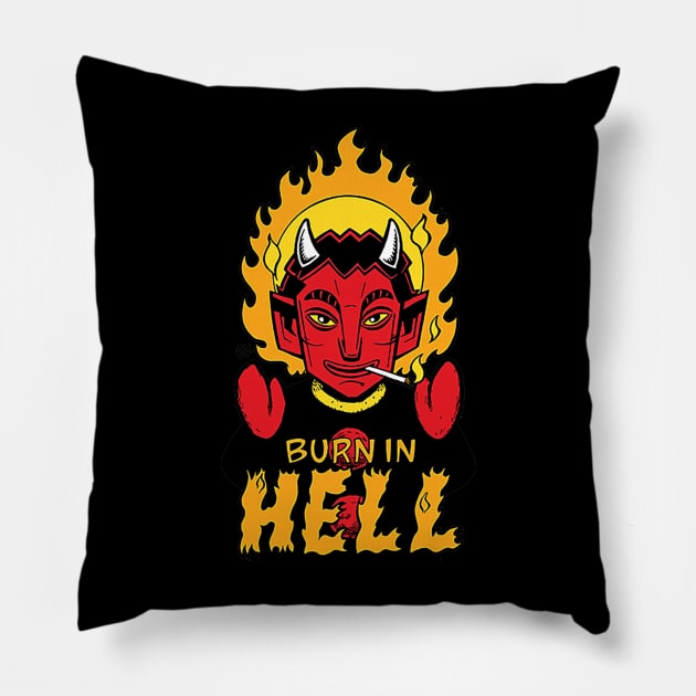 Devil Puppet Burn in Hell Pillow by tazannaophelia